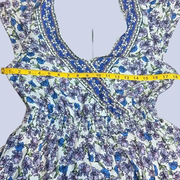 Alice + Olivia Mariska Blue Purple Floral Romper Mini Dress Boho Whimsical Sz 8